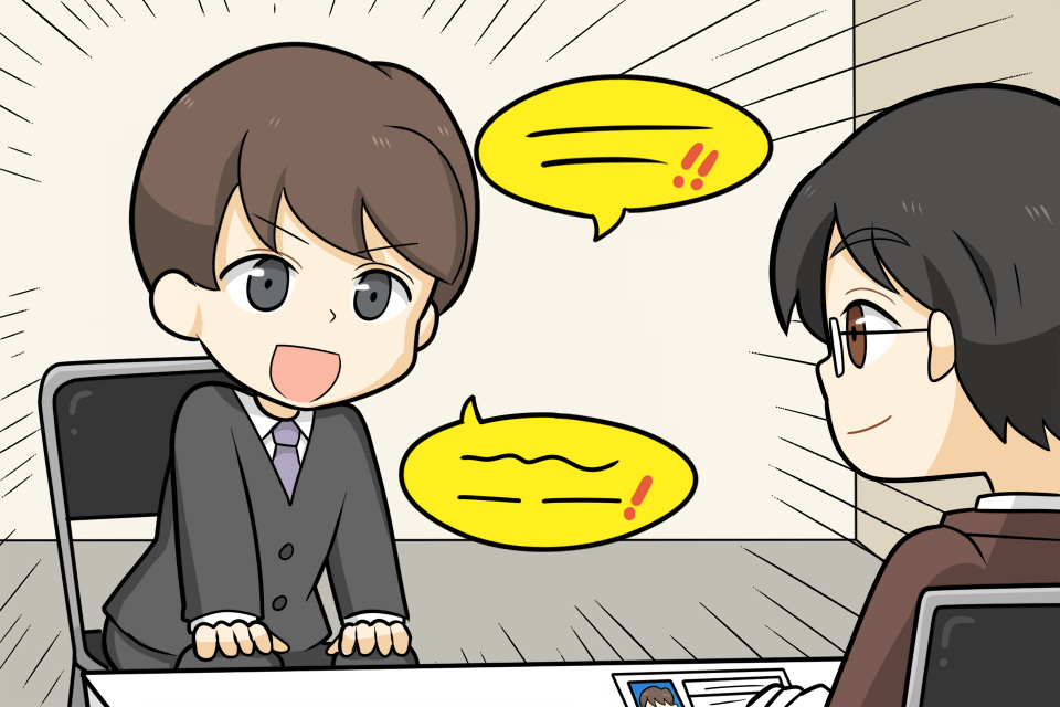 ハタラクティブで模擬面接をする男性