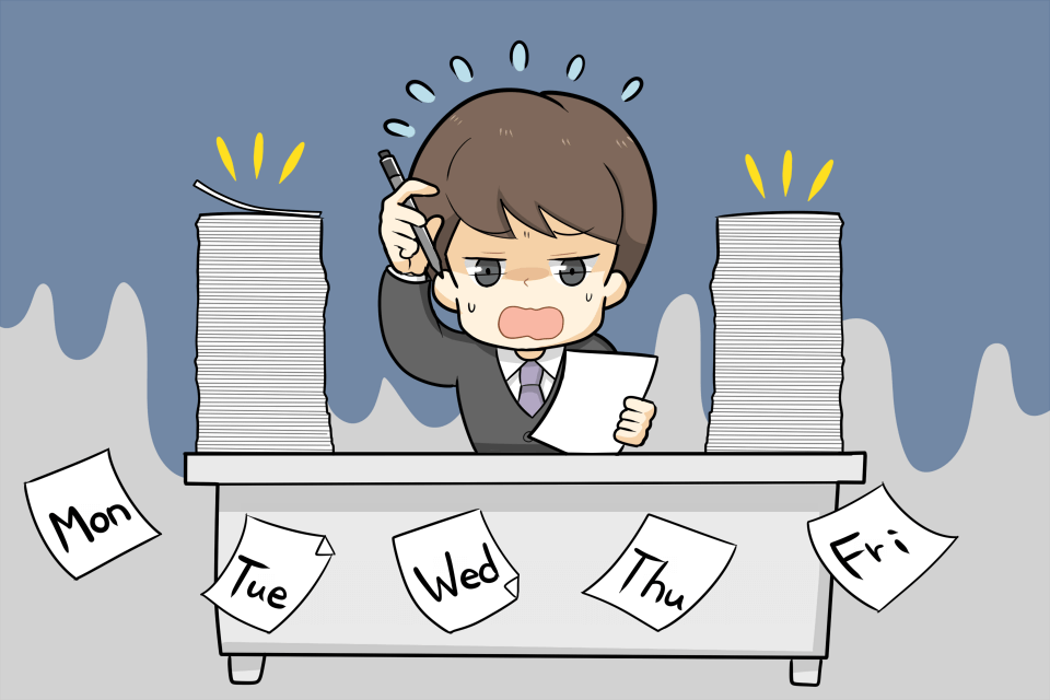 仕事に追われて残業の日々を過ごす男性