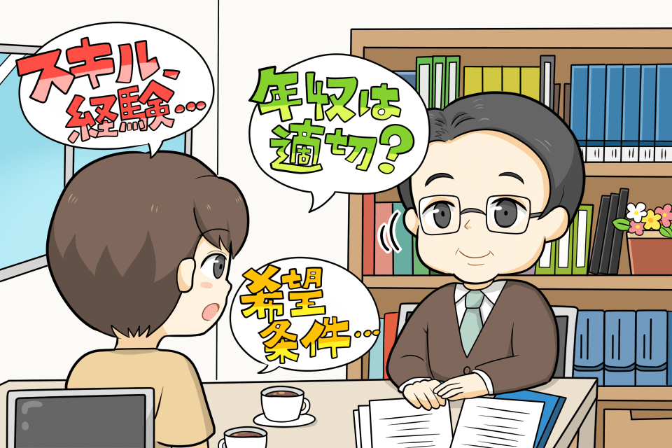 リクルートエージェントのコンサルタントと話す女性