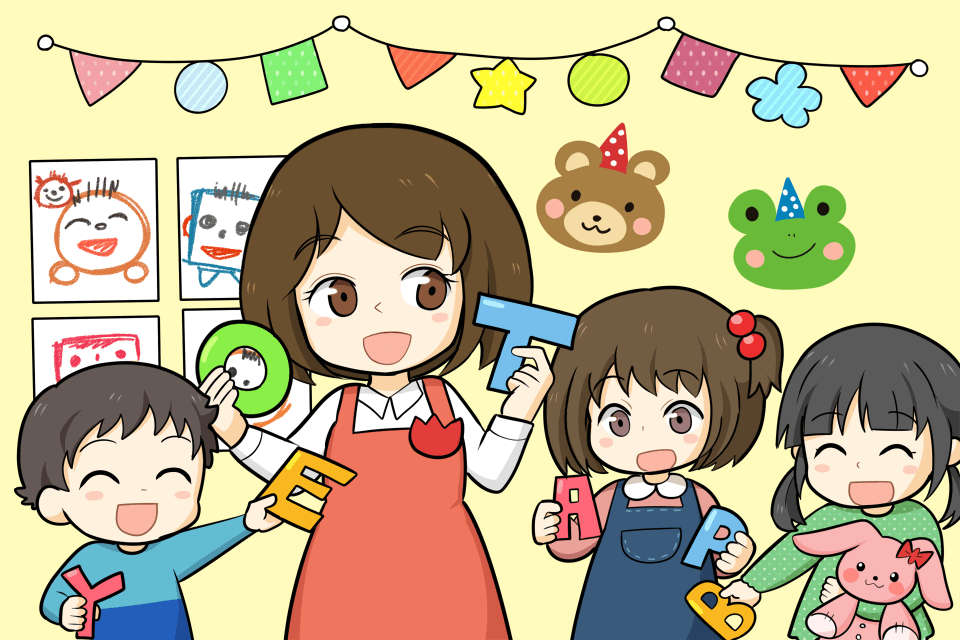 保育士が子供のお世話をしている様子