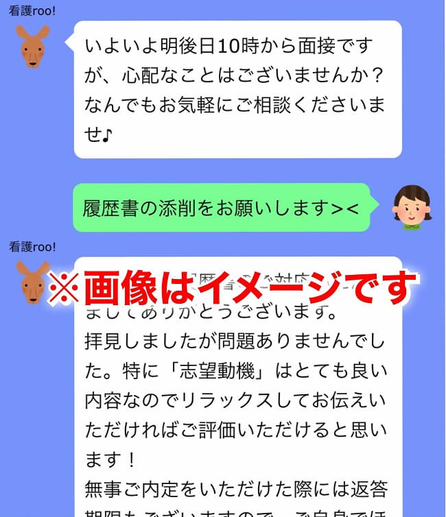 看護rooの担当者とLINEでやりとりする様子のイメージ