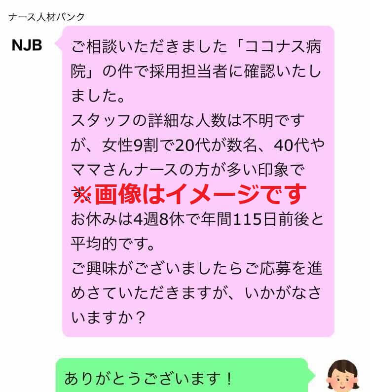 ナース人材バンクの担当者にLINEで相談している様子