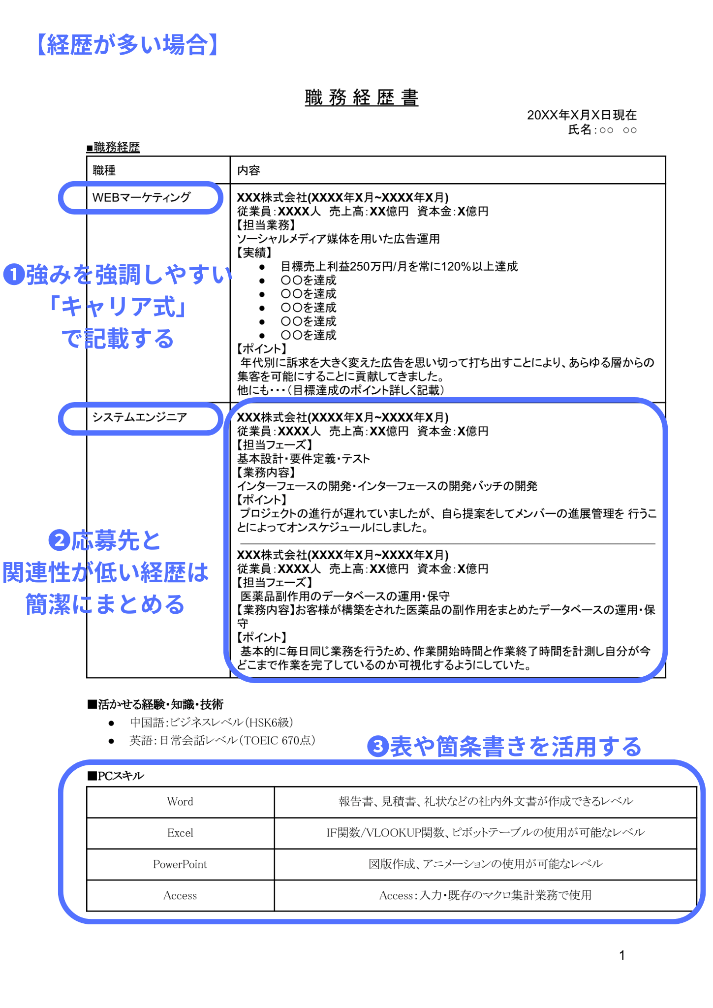 職務経歴書（経歴が多い場合）